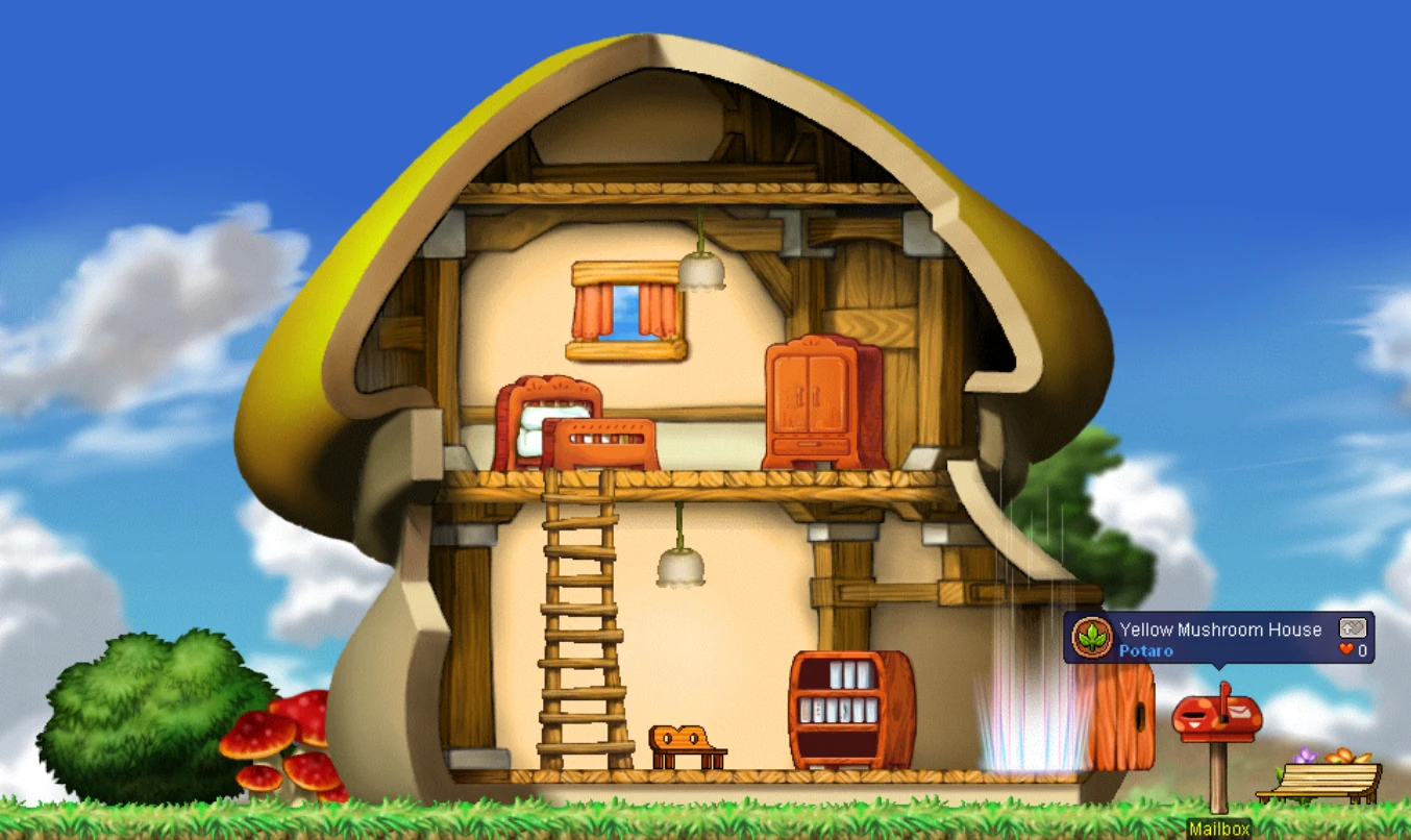 A mushroom-shaped house in Henesys in MapleStory Classic World